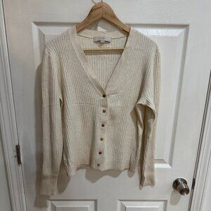 LOFT Cream Cardigan with Gold Buttons